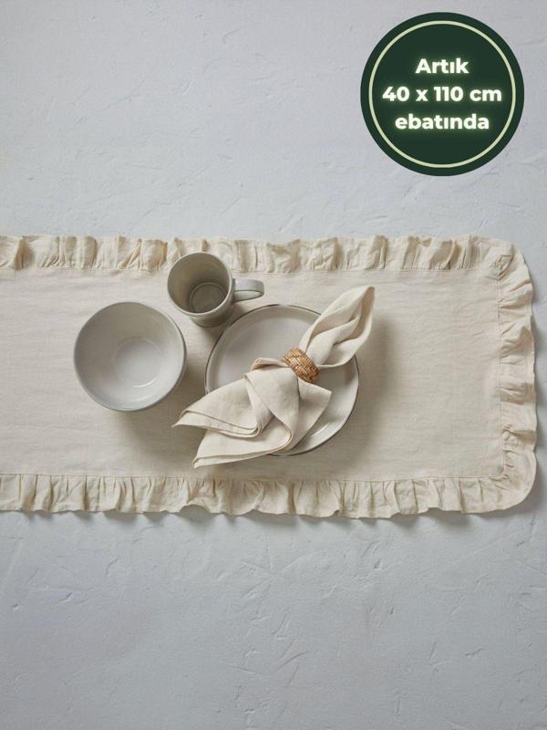 Wellstil Rufle | Fırfırlı Keten Runner 40 X 110 Cm - Image 1