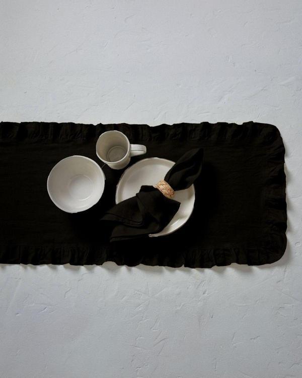 Wellstil Rufle | Fırfırlı Keten Siyah Runner 40 X 110 Cm - Image 1