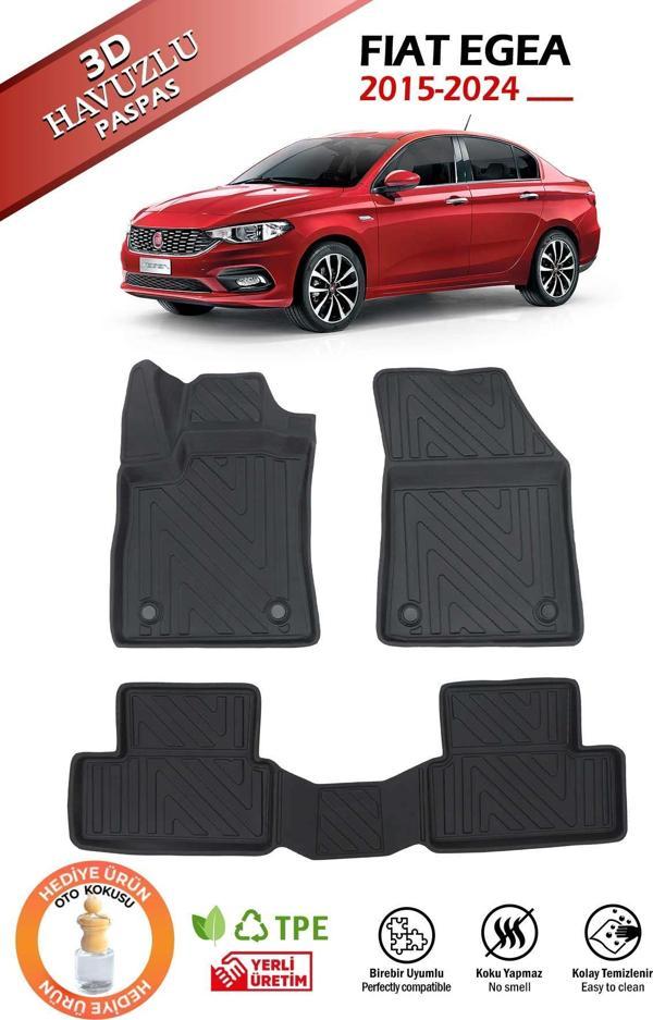 Havuzlu 3d Siyah Paspas Takımı, Fiat Egea 2015-2024  3d Havuzlu Paspas, HediyeAraç Kokusu - Image 1