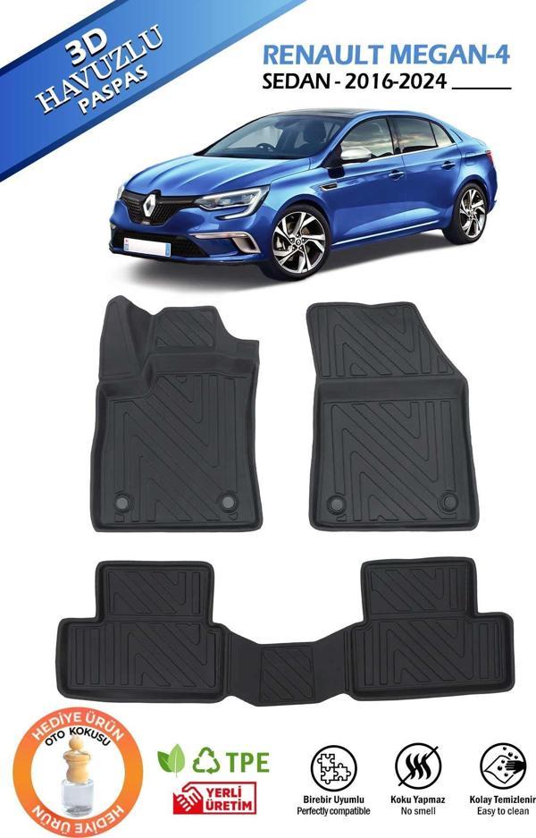 Havuzlu 3d Siyah Paspas Takımı, Renault-Megan4-Sedan-1  2016-2024 Arası, 3d Havuzlu Paspas, HediyeAraç Kokusu - Image 1
