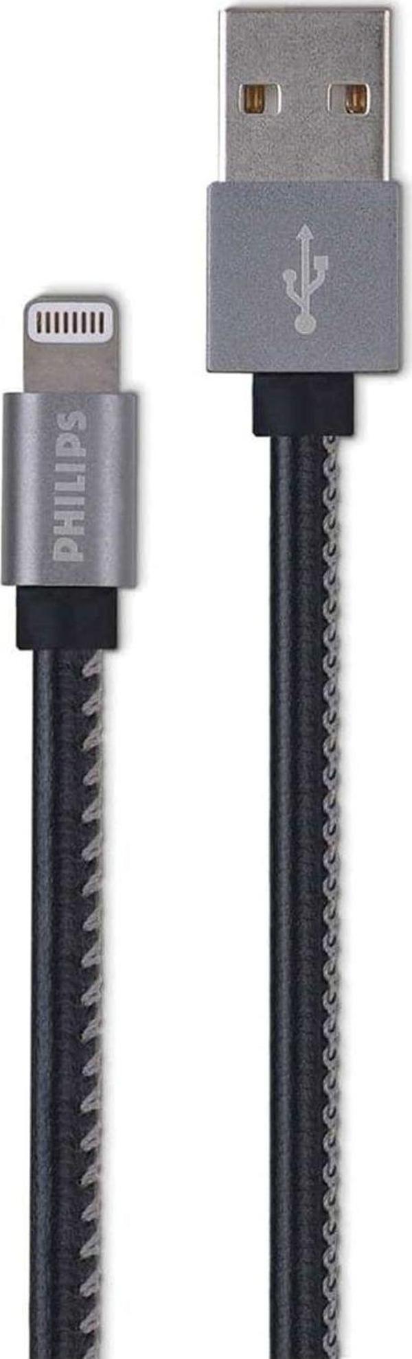 Philips Dlc 2508B 1.2 Metre Deri Mfı Lisanslı Lightning Kablo, Siyah - Image 1
