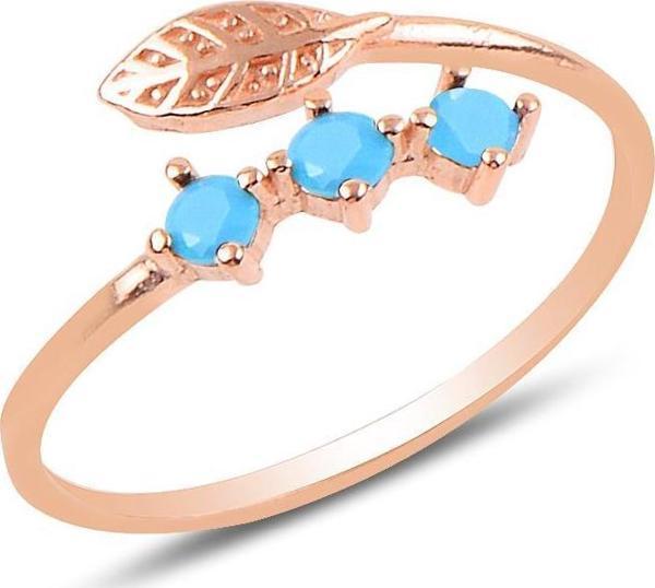 Gümüş rose turkuaz taşlı ayarlamalı yaprak modeli yüzük  - Image 1