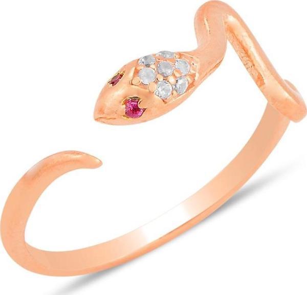 Gümüş rose zirkon taşlı üstten ayarlanabilir yılan yüzük  - Image 1