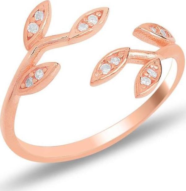 Gümüş rose zirkon taşlı üstten ayarlamalı yaprak yüzük  - Image 1