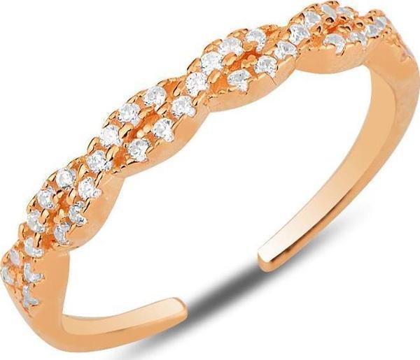 Gümüş rose zirkon taşlı örgü modeli ayarlamalı yüzük  - Image 1