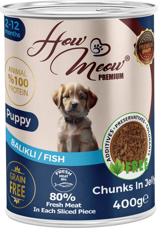 HOW MEOW 12 ADET JÖLELİ PARÇA ETLİ YAVRU KÖPEK YAŞ MAMASI BALIK 400 GRAM - Image 1