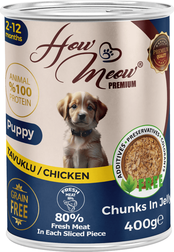 HOW MEOW 12 ADET JÖLELİ PARÇA ETLİ YAVRU KÖPEK YAŞ MAMASI TAVUK 400 GRAM - Image 1