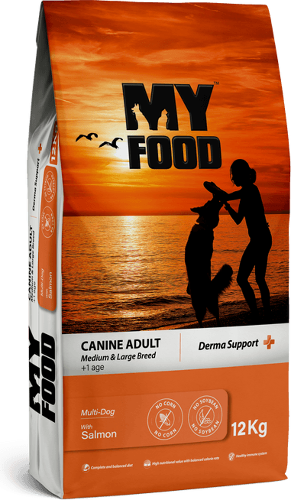 MY FOOD YETİŞKİN KÖPEK ORTA VE BÜYÜK IRK KURU MAMASI SOMONLU 12 KG - Image 1