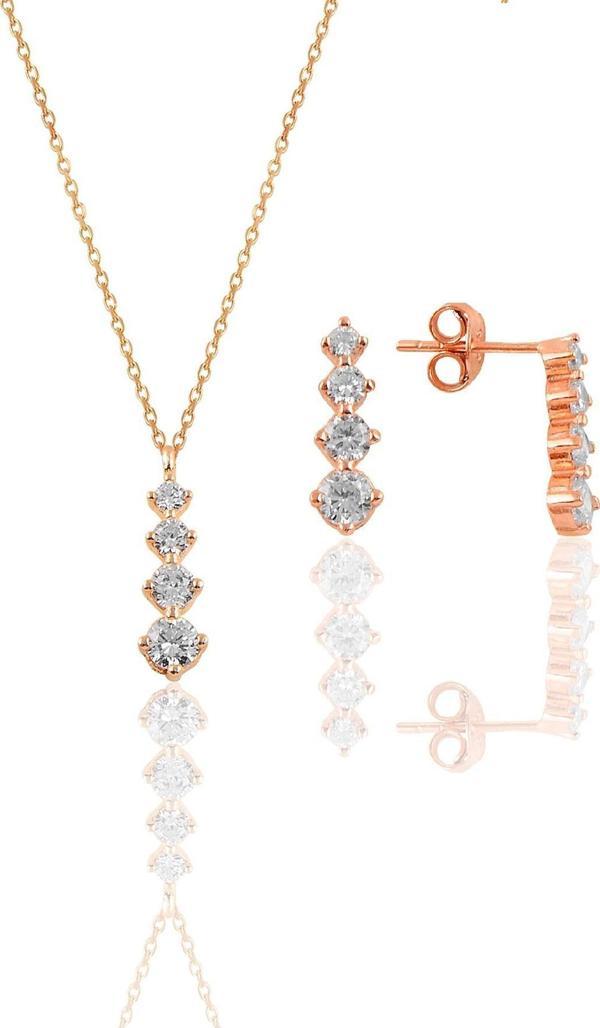 Gümüş rose zirkon taşlı  ışıltılı ikili set  - Image 1