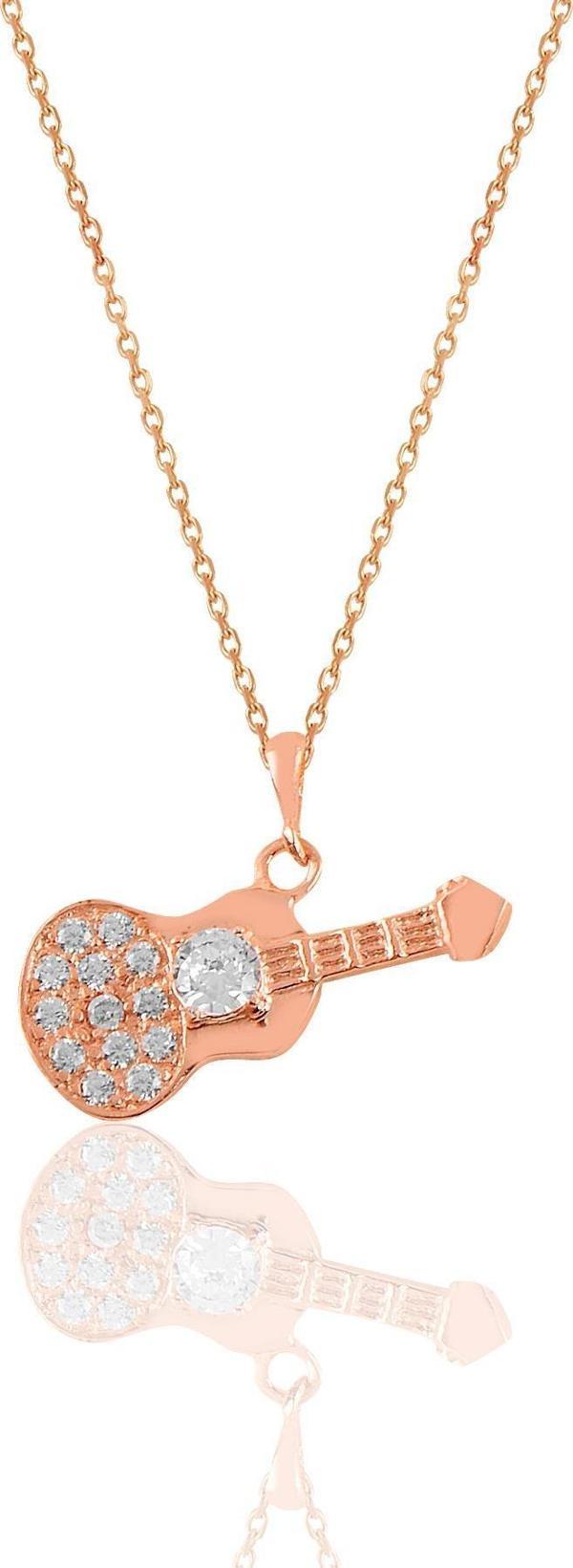 Gümüş rose zirkon taşlı gitar kolye.  - Image 1