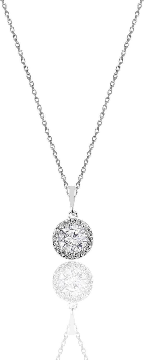 Gümüş zirkon taşlı yuvarlak pırlanta montürlü gümüş kolye  - Image 1