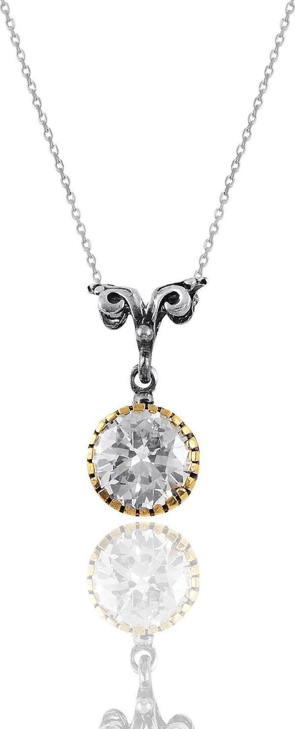 Gümüş zirkon  taşlı otantik tektaş kolye   - Image 1