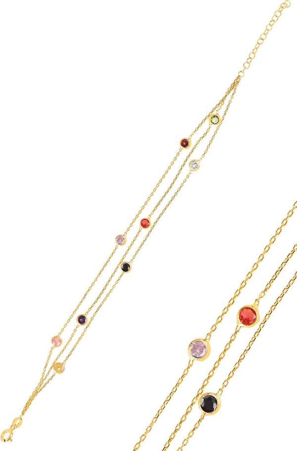 Gümüş altın yaldızlı  renkli sıra taşlı  bileklik  - Image 1