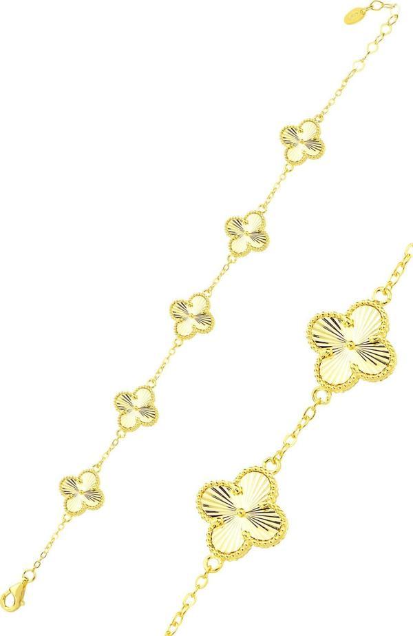 Gümüş altın yaldızlı lazerli tasarım yonca bileklik  - Image 1