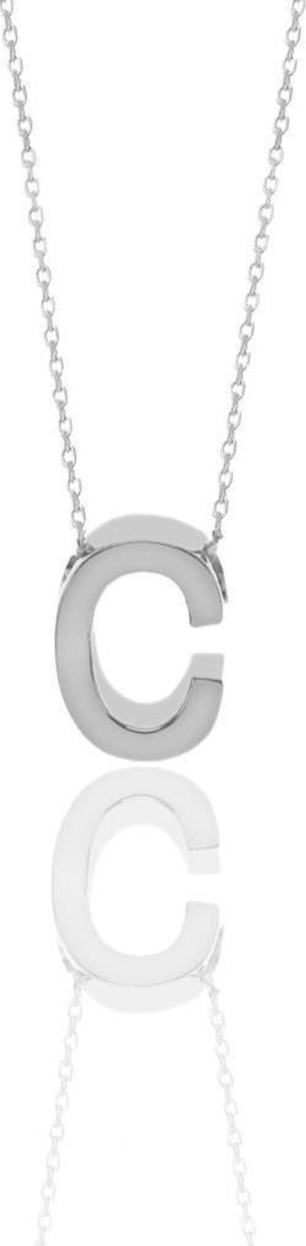 Gümüş rodyumlu üç boyutlu minimal Ç harf kolye  - Image 1