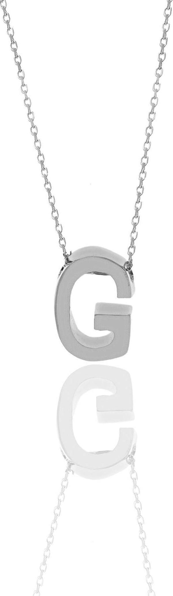 Gümüş rodyumlu üç boyutlu minimal G harf kolye  - Image 1