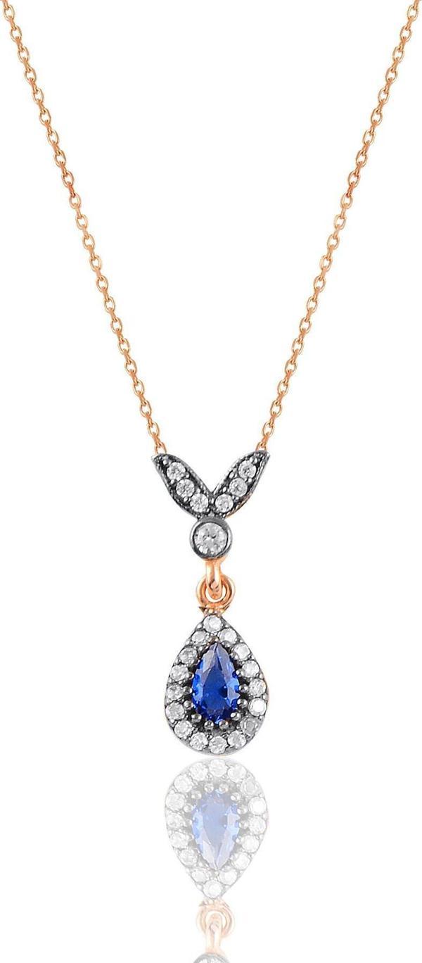 Gümüş rose safir taşlı damla kolye  - Image 1