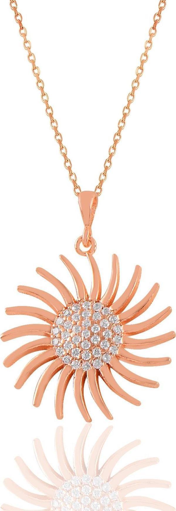 Gümüş rose zirkon taşlı güneş kolye  - Image 1