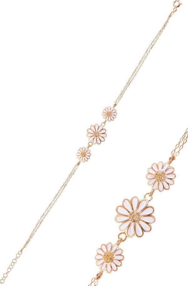 Gümüş rose taşlı üçlü papatya bileklik  - Image 1