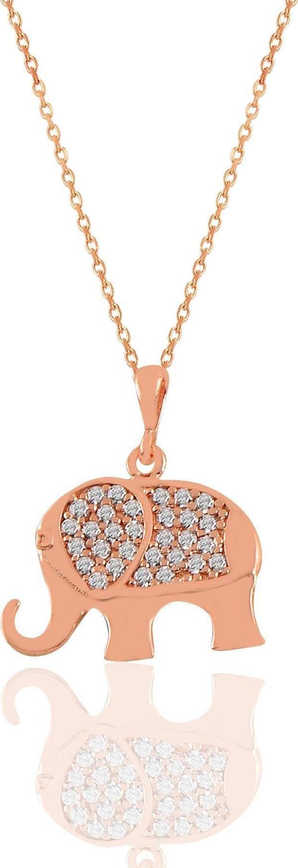 Gümüş rose zirkon taşlı fil kolye   - Image 1