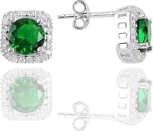 Gümüş rodyumlu kök zümrüt taşlı pırlanta montürlü küpe  - Image 1