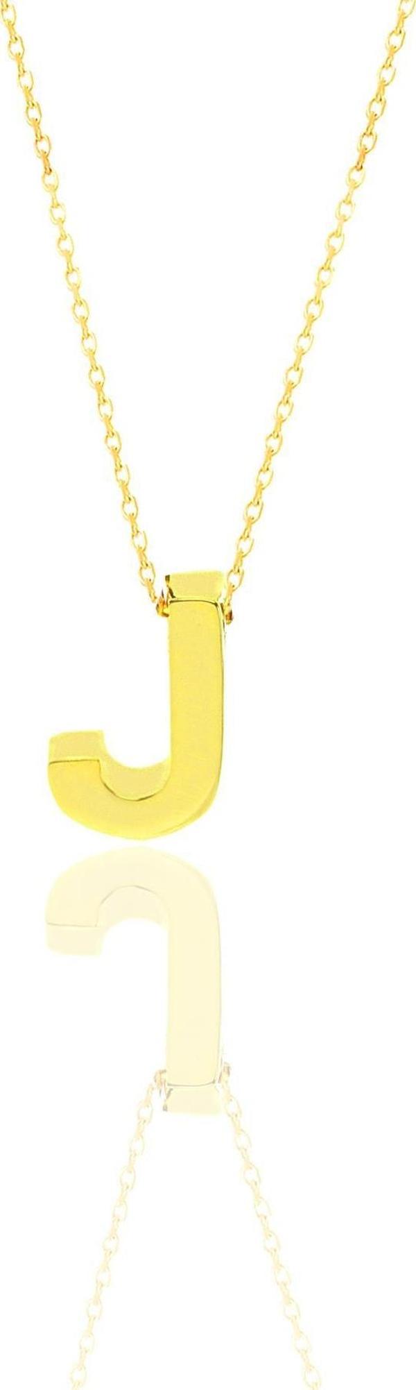 Gümüş altın yaldızlı üç boyutlu minimal J harf kolye  - Image 1
