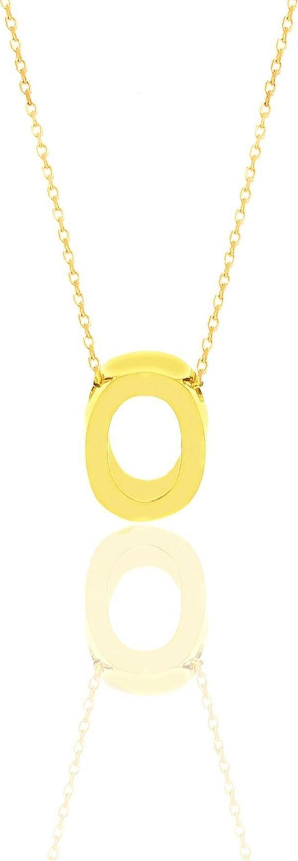 Gümüş altın yaldızlı üç boyutlu minimal O harf kolye  - Image 1