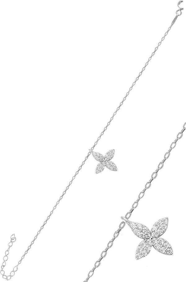 Gümüş rodyumlu zirkon taşlı yonca bileklik  - Image 1