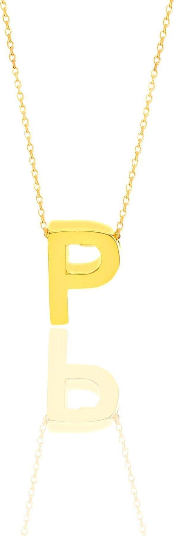 Gümüş altın yaldızlı üç boyutlu minimal P harf kolye  - Image 1