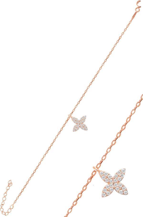 Gümüş rose zirkon taşlı yonca bileklik  - Image 1