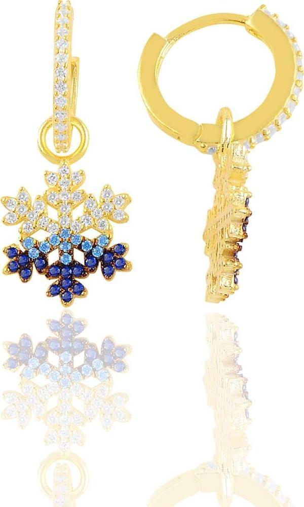 Gümüş altın yaldızlı renkli taşlı kar tanesi halka küpe  - Image 1