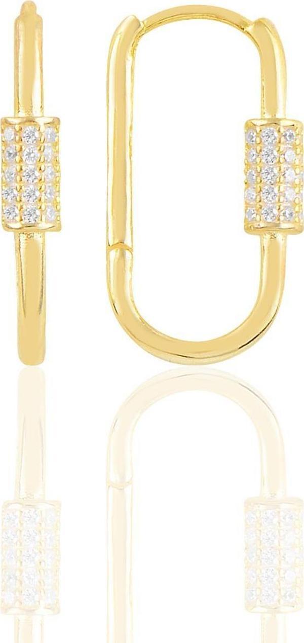 Gümüş altın yaldızlı zirkon taşlı  tasarım küpe  - Image 1