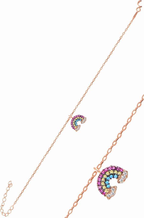 Gümüş rose zirkon taşlı gök kuşağı bileklik  - Image 1