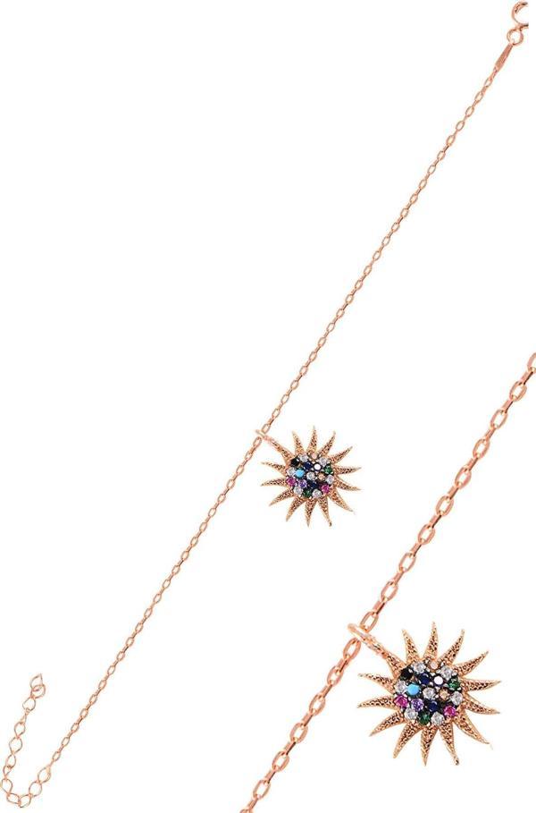 Gümüş rose renkli taşlı güneş bileklik  - Image 1