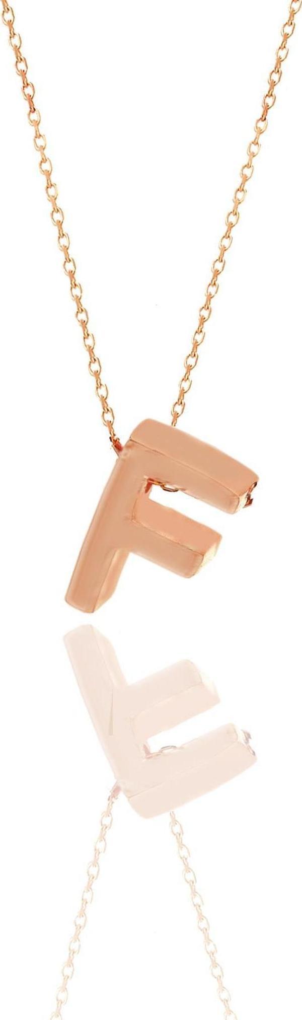 Gümüş rose üç boyutlu minimal  F  harf kolye  - Image 1