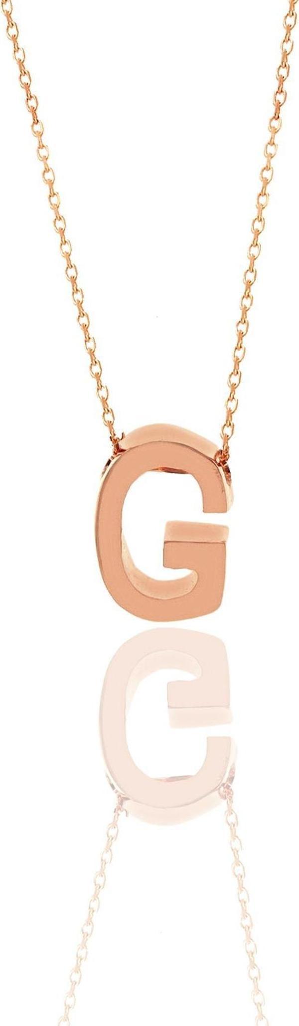 Gümüş rose üç boyutlu minimal   G harf kolye  - Image 1