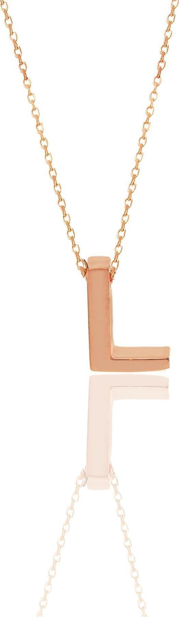 Gümüş rose üç boyutlu minimal  L harf kolye  - Image 1