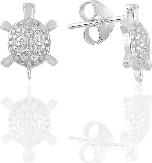 Gümüş rodyumlu zirkon taşlı kaplumbağa küpe  - Image 1