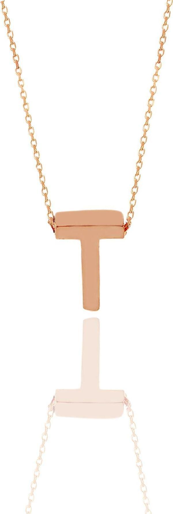 Gümüş rose üç boyutlu minimal  T harf kolye  - Image 1