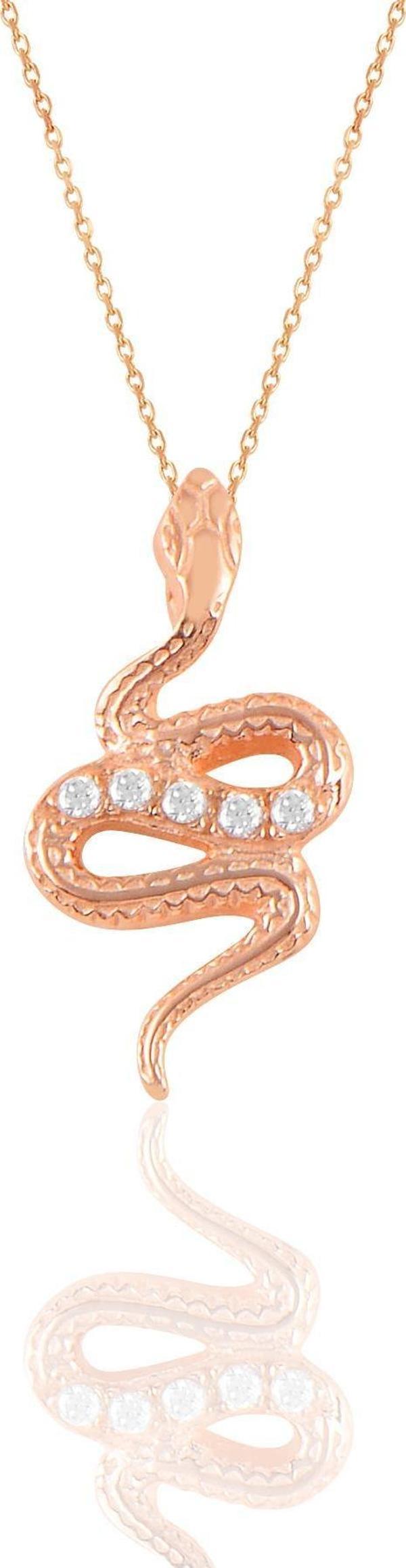 Gümüş rose  zirkon taşlı yılan kolye  - Image 1
