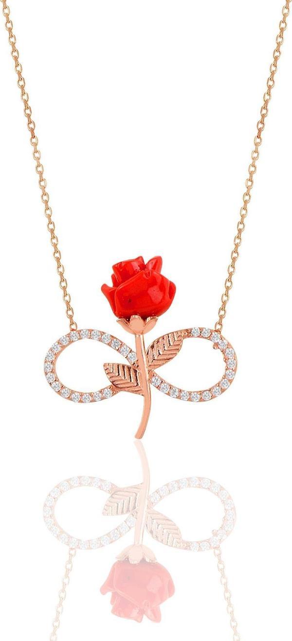 Gümüş rose kırmızı gül sonsuzluk kolye  - Image 1