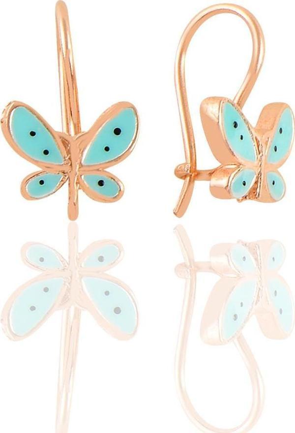 Gümüş rose mint yeşili mineli çengelli gümüş kelebek küpe  - Image 1