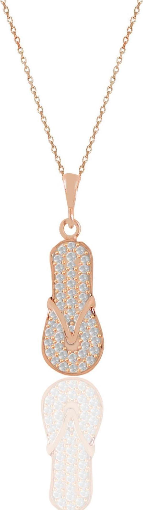 Gümüş rose zirkon  taşlı terlik kolye  - Image 1