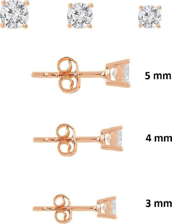 Gümüş rose pırlanta montürlü 3 boy tektaş kombin küpeler  - Image 1
