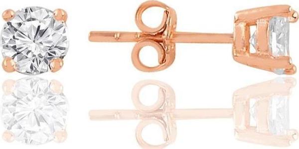 Gümüş rose  pırlanta montürlü 5 mm tek taş küpe  - Image 1