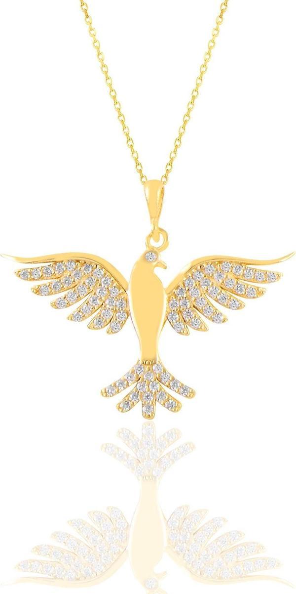 Gümüş altın yaldızlı zirkon taşlı simurg anka kuşu kolye  - Image 1