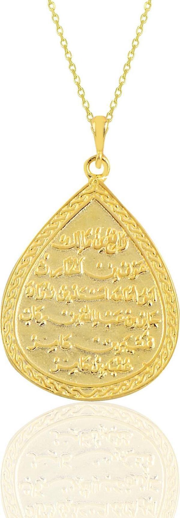 Gümüş altın yaldızlı kıtmir duası yazılı damla modeli kolye  - Image 1