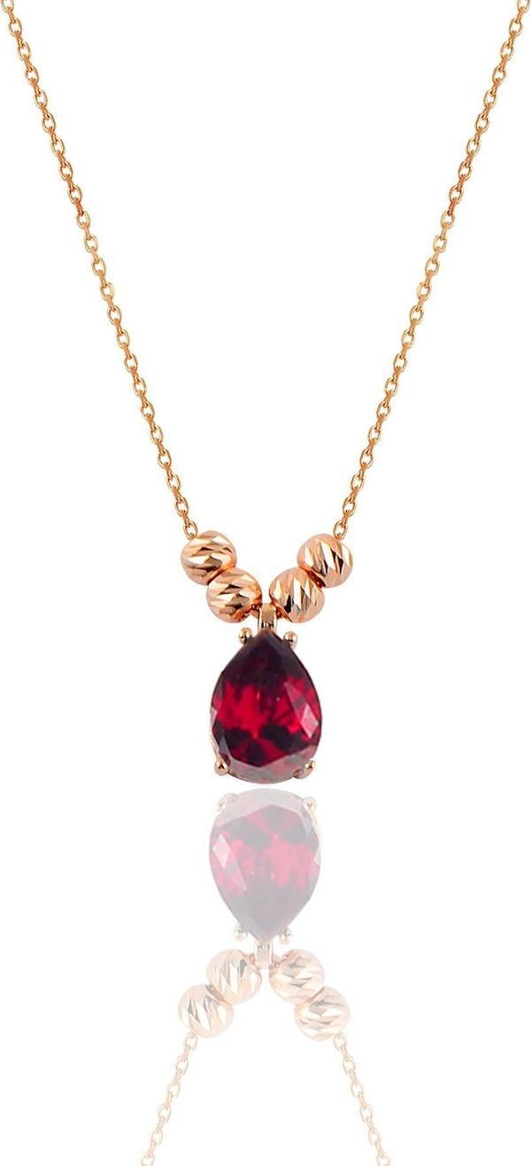 Gümüş rose kırmızı taşlı doricalı damla kolye   - Image 1