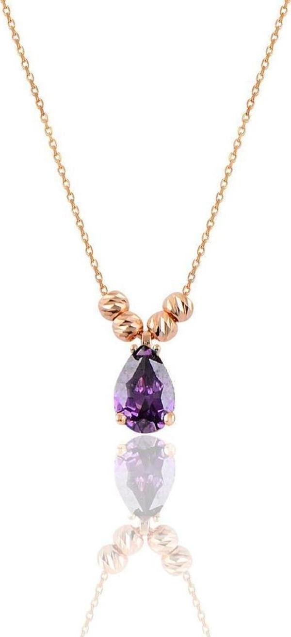 Gümüş rose mor taşlı doricalı damla kolye   - Image 1