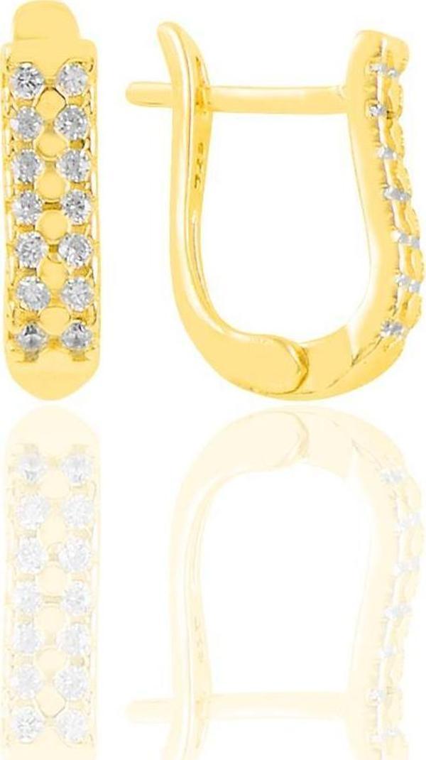 Gümüş altın yaldızlı zirkon taşlı  çift sıra taşlı  j küpe  - Image 1